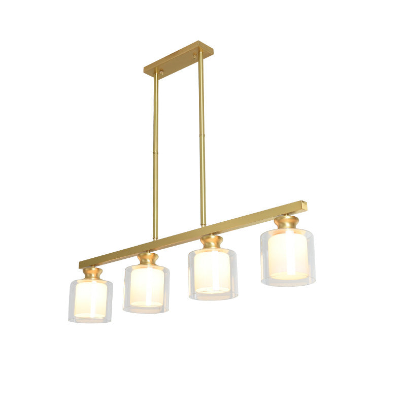 Nordic Simplicity Messing Glas Zylinder Linear Island Light 3/4 Licht Kronleuchter 