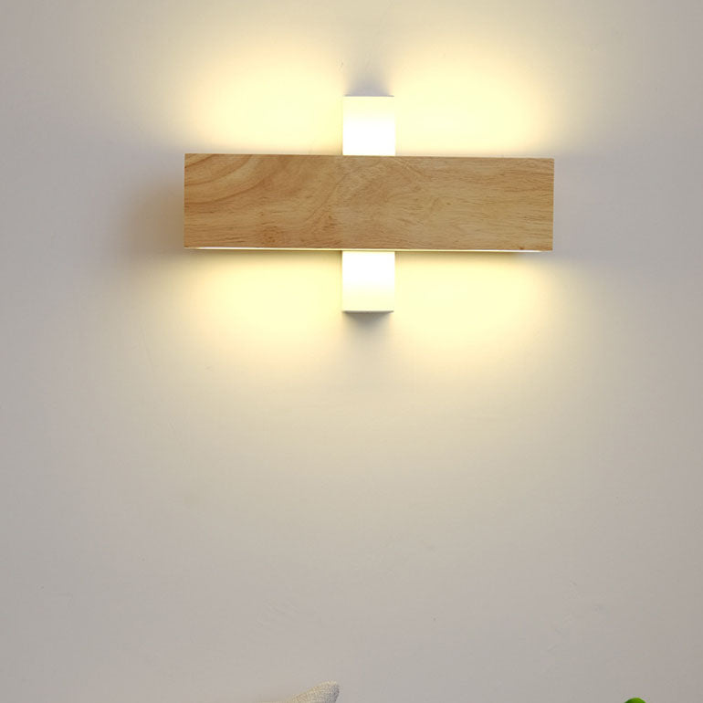 Contemporary Nordic Log Rectangular Flat Rotatable Solid Wood Acrylic LED Wall Sconce Lamp