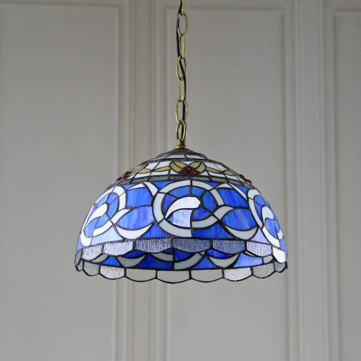 Traditional Tiffany Round Dome Baroque Stained Glass 1-Light Pendant Light For Bedroom