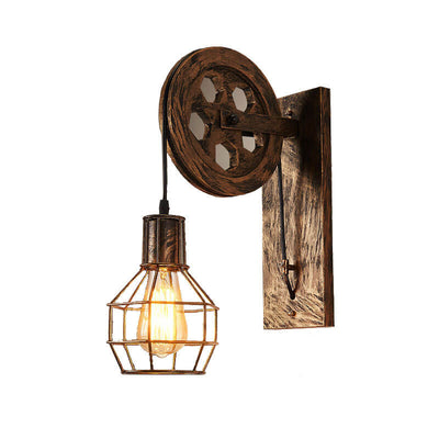 Cage Iron Lampshade 1-Light  Geometric Wheel Arm Sconce Lamp