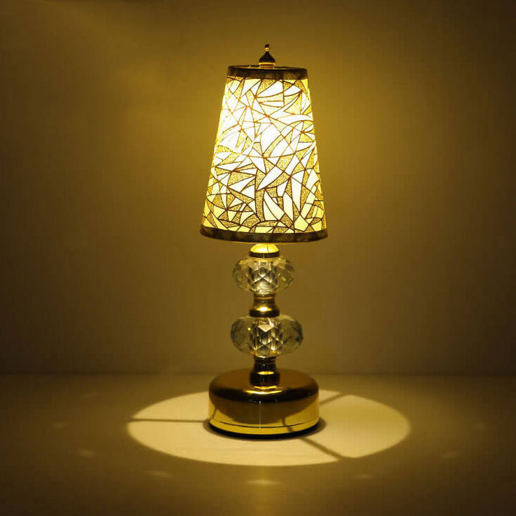 レトロラグジュアリーファブリッククリスタルベースLEDテーブルランプ 