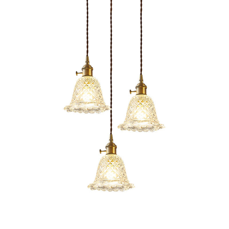 Contemporary Nordic Textured Copper Glass Flowers 1/3 Light Island Light Chandelier For Living Room