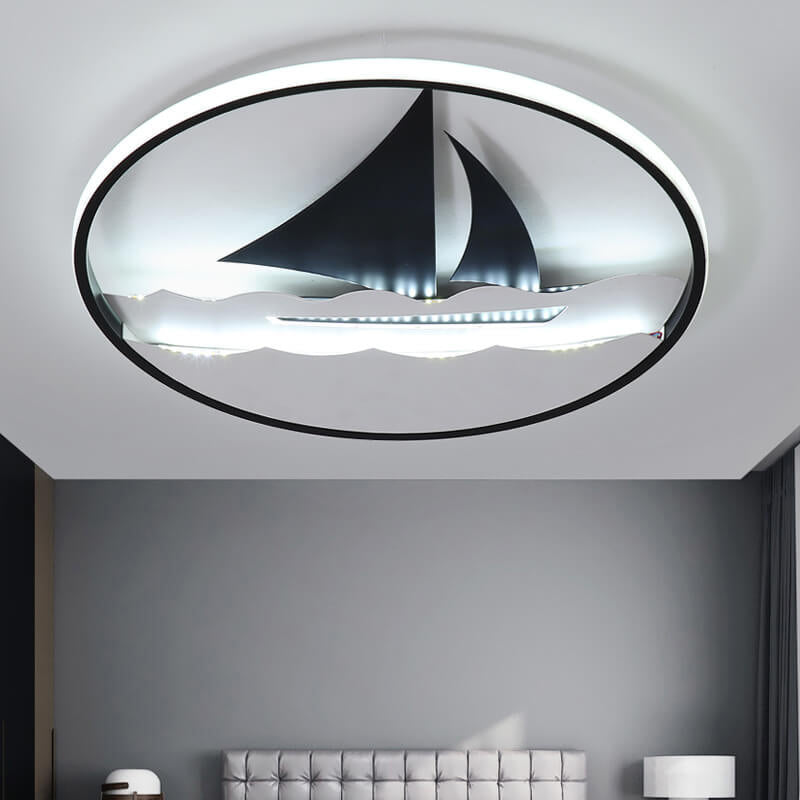 Childlike Acrylic Lampshade Sailing Design LED Round Flush Mount Light