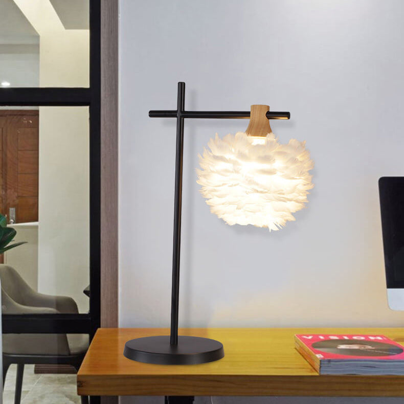 Lampe de Table 1 Lumière avec Tige de Pêche à Plume Créative Moderne 