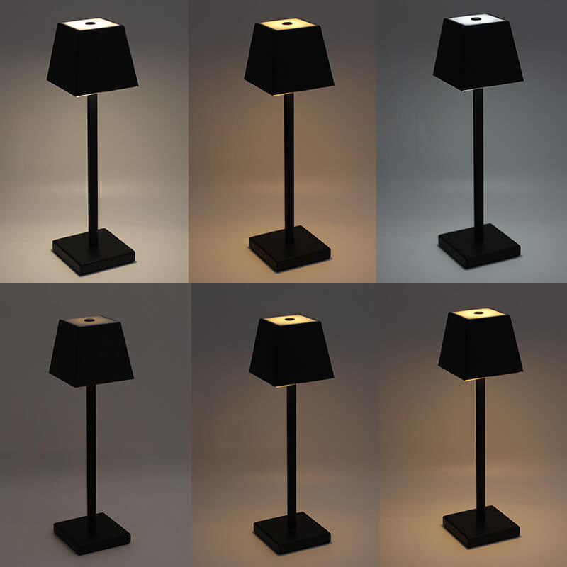 Lampe de table tactile LED carrée en métal de couleur unie moderne 