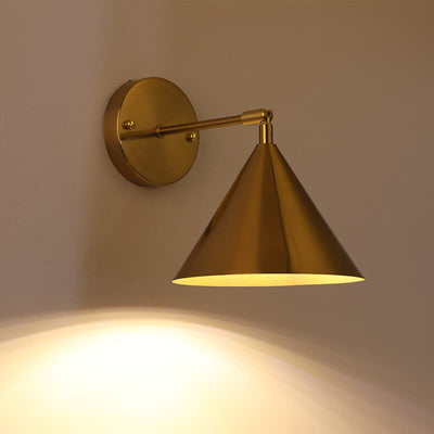 Modern Simple Iron Plated Brass Cone Round 1-Light Wall Sconce Lamp