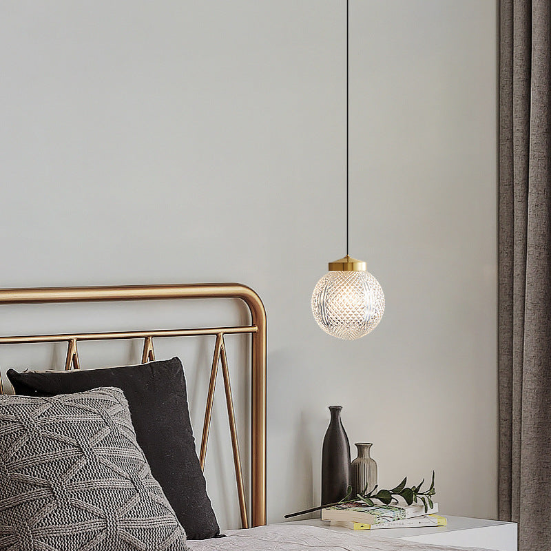 Modern Luxury Striped Glass Copper Round Ball Ring 1-Light Pendant Light for Living Room