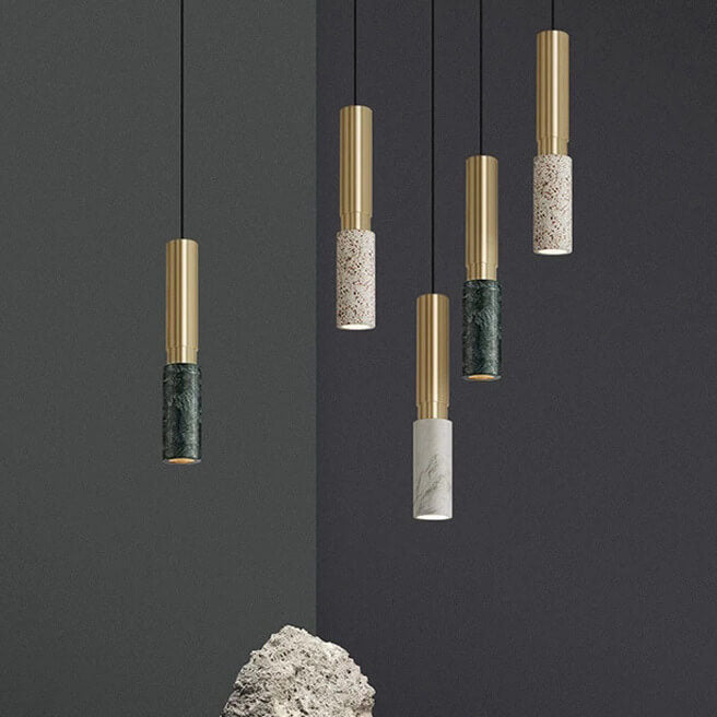 Nordic Minimalist Terrazzo Column Metal 1-Light Pendant Light