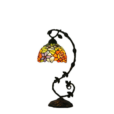 Tiffany Rustic Rose Buntglas Vine Harz 1-flammige Tischlampe 