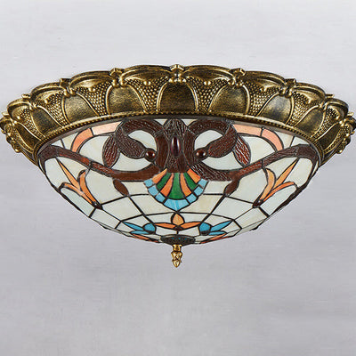 Vintage Stained Glass Tiffany Round LED Flush Mount Light