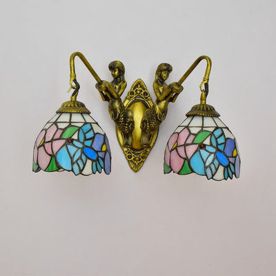 European Tiffany Mermaid Stained Glass 2-Light Wall Sconce Lamp