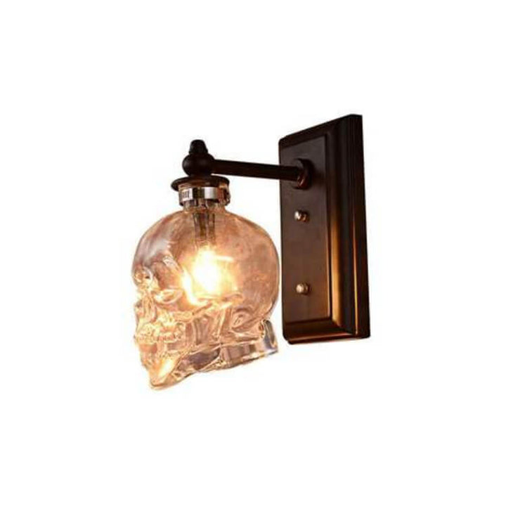 Contemporary Creative Round Skull Glass Iron 1-Light Halloween Wall Sconce Lamp For Living Room