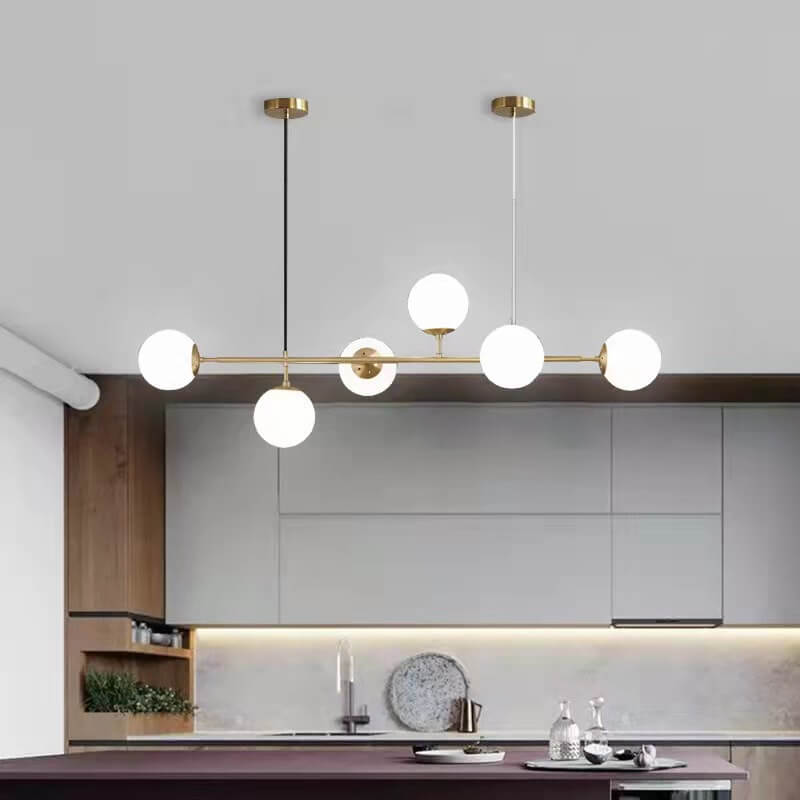 Nordischer minimalistischer bunter Kugel-Hardware-Glas-6-Licht-Insel-Licht-Kronleuchter 