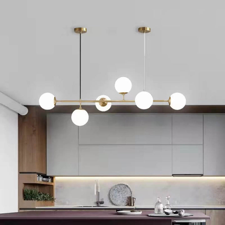 Nordischer minimalistischer bunter Kugel-Hardware-Glas-6-Licht-Insel-Licht-Kronleuchter 