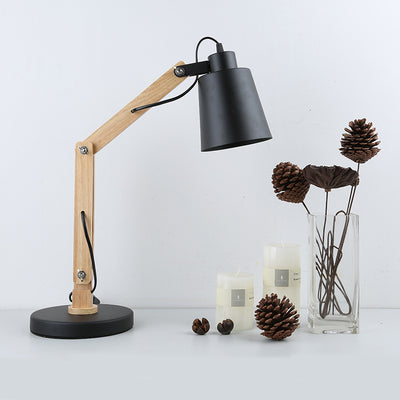 European Classical Collapsible Wooden Iron 1-Light Table Lamp