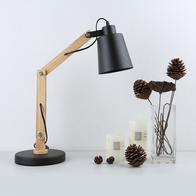 Lampe de table à 1 lumière en fer en bois pliable classique européen 