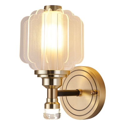 Modern Chinese Acrylic Brass Lantern 1/2 Light Wall Sconce Lamp