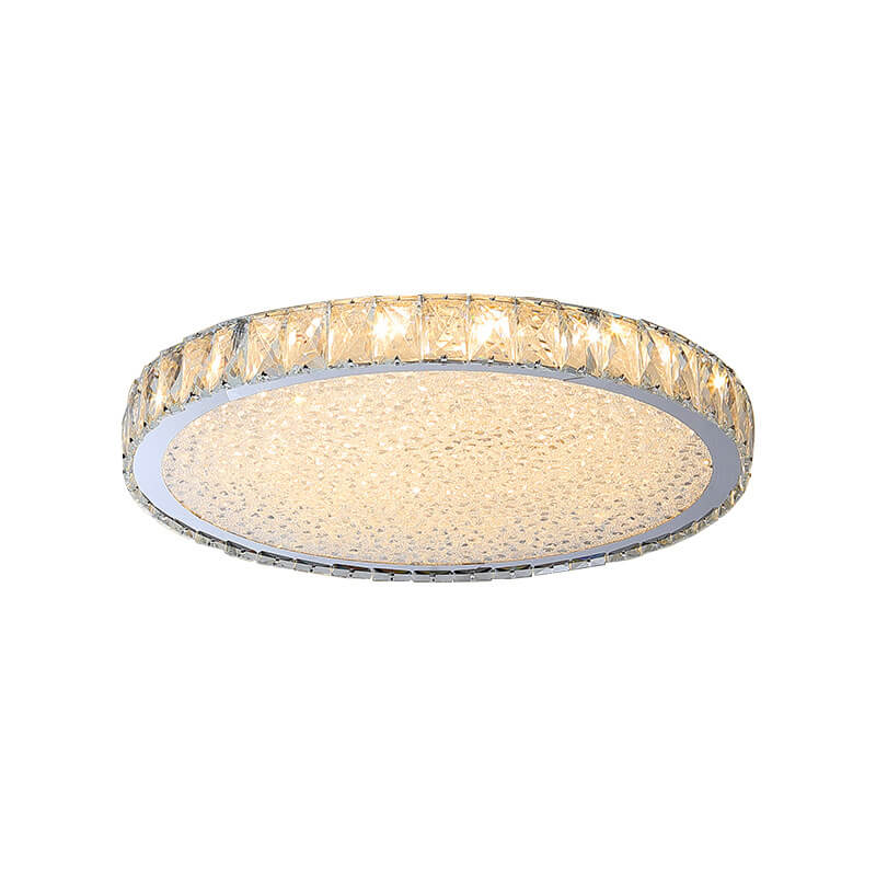 Modern Luxury Crystal Square Round Stainless Steel LED Flush Mount Ceiling Light For Living Room