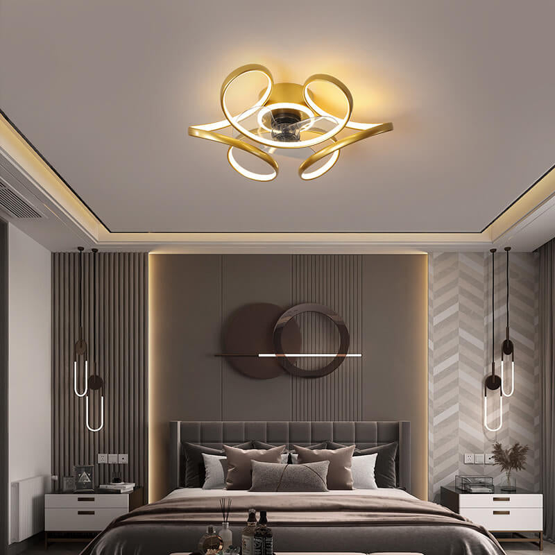Modern Minimalist Line Acrylic Iron LED Flush Mount Fan Light