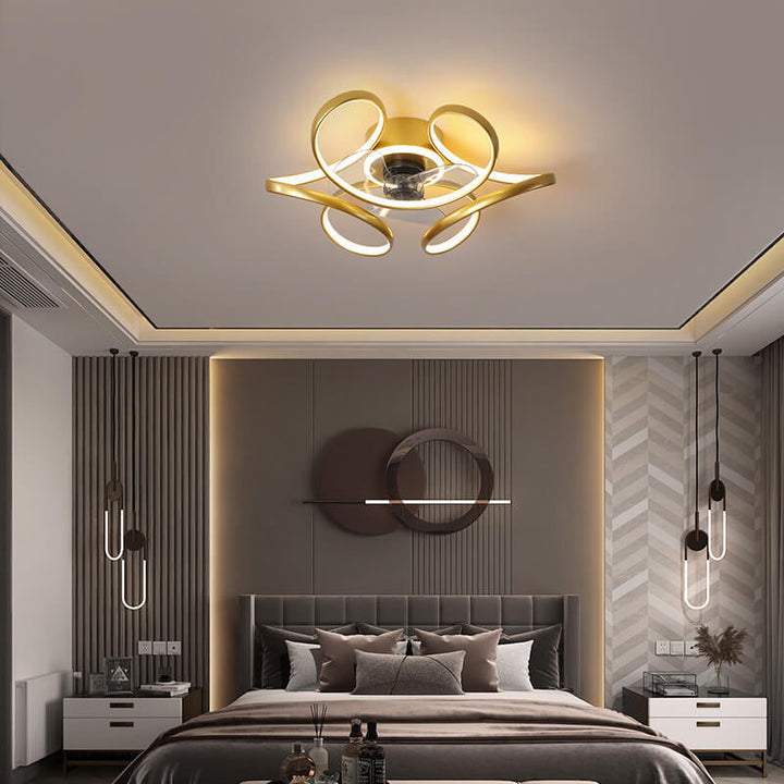 Modern Minimalist Line Acrylic Iron LED Flush Mount Fan Light