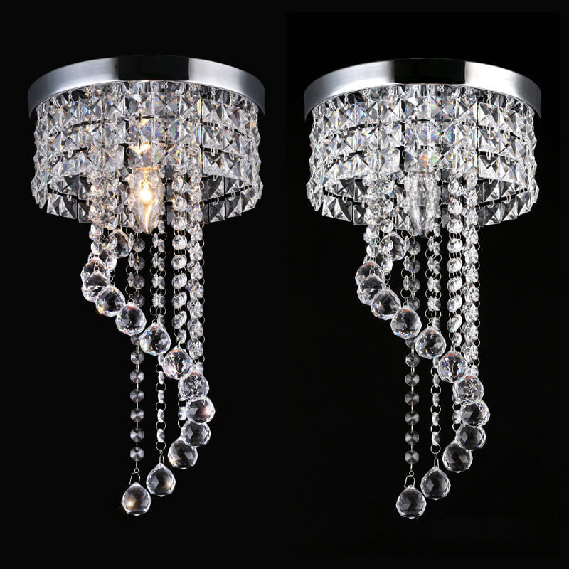 Modern Luxury Round Crystal Hanging 1-Light Flush Mount Ceiling Light