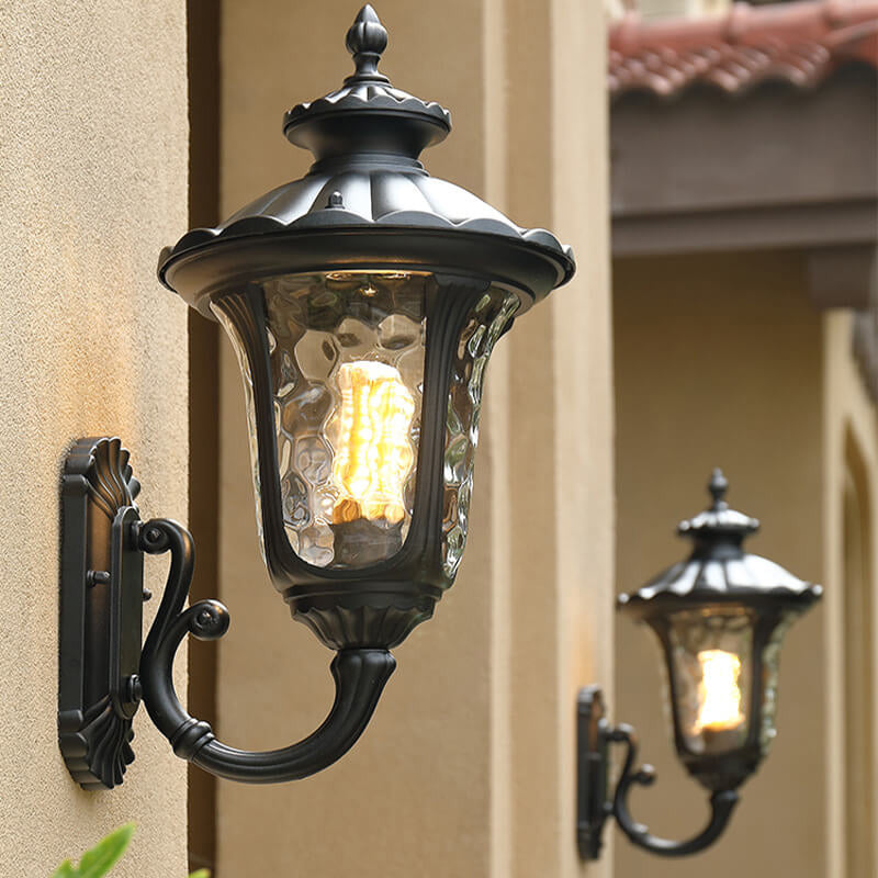 European Retro Waterproof Stone Pattern Glass Lampshade 1-Light Outdoor Wall Sconce Lamp