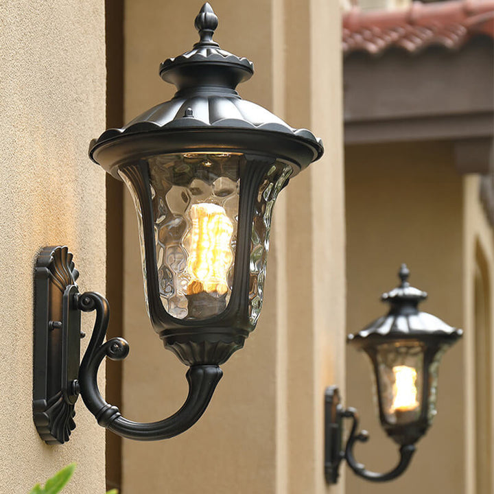 European Retro Waterproof Stone Pattern Glass Lampshade 1-Light Outdoor Wall Sconce Lamp