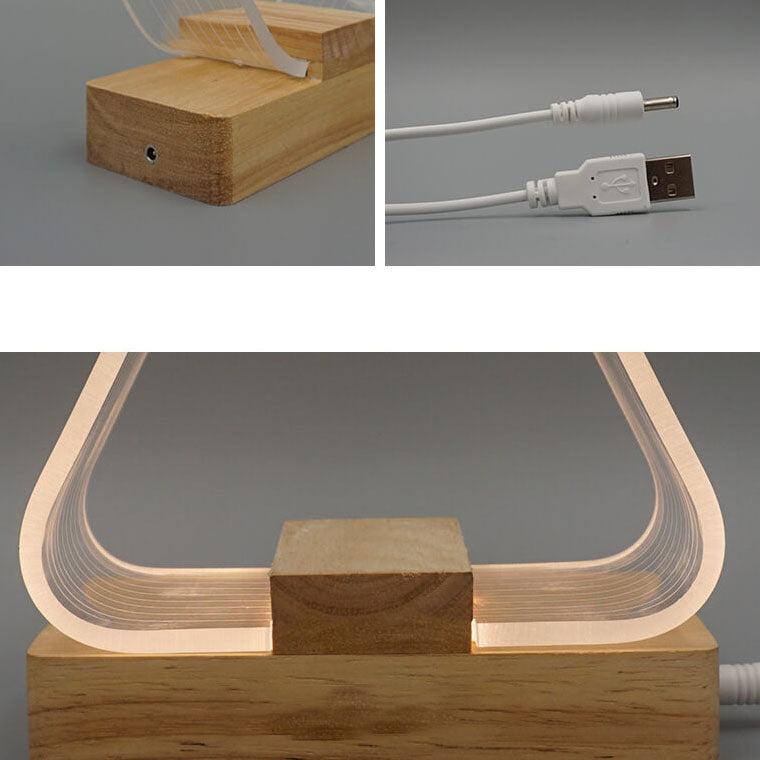 Nordic Minimalist High Translucent Acrylic Circle Ring Beech Wood Base LED Table Lamp