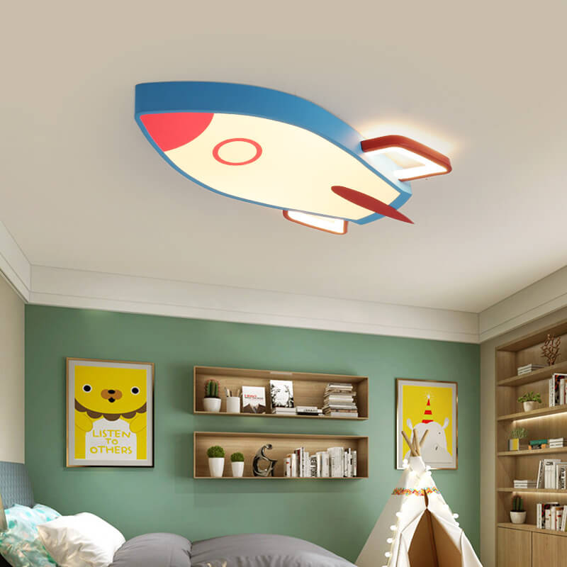 LED-Deckenleuchte aus Aluminium in Raketenform mit Cartoon-Motiv 