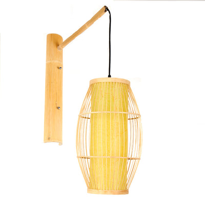 Japanese Creative Bamboo Weaving Oval Lantern 1- Light Wall Sconce Lamp