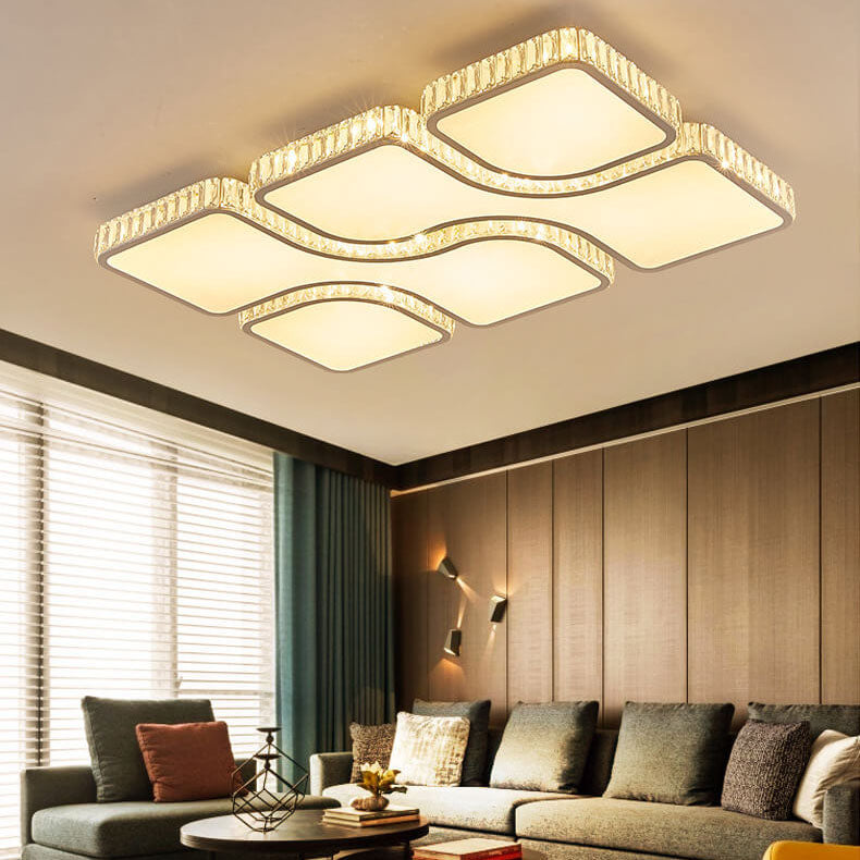 Contemporary Luxury Rectangular PC Iron Crystal LED Flush Mount Light For Living Room &amp; Bedroom