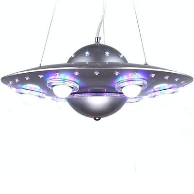 Contemporary Creative Kids Spaceship Iron Glass LED Chandelier For Bedroom