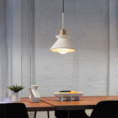 Nordic Minimalist White Cement 1-Light Tapered Pendant Light