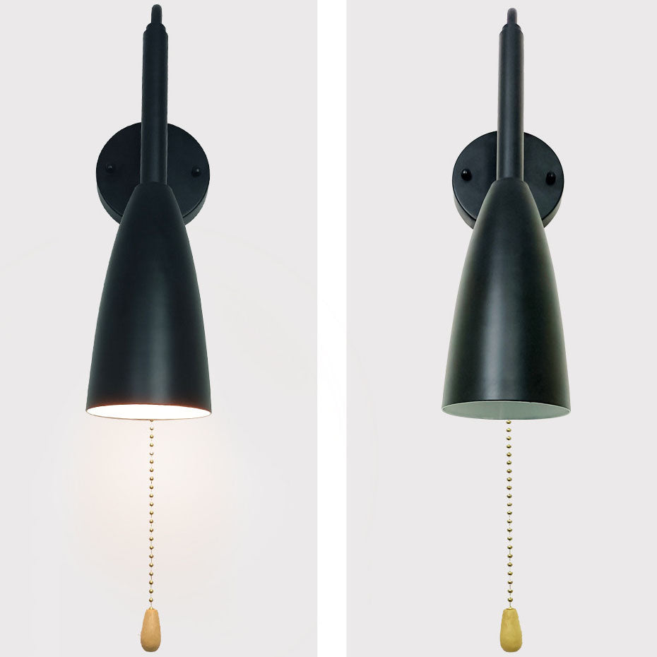 Modern Minimalist Pure Black Ironwood 1-Light Zipper Switch Wall Sconce Lamp