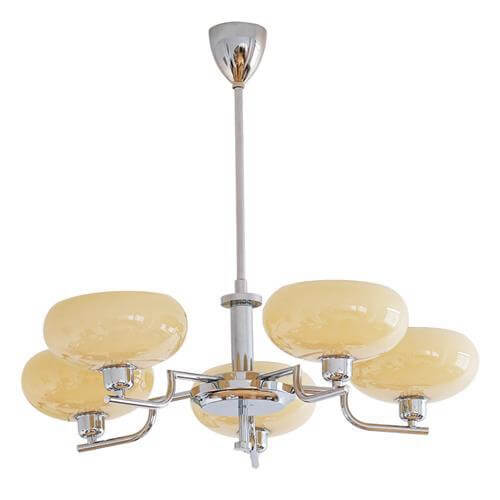 Nordic Vintage Milk White Glass Dome Chrome 3/5 Light Chandelier