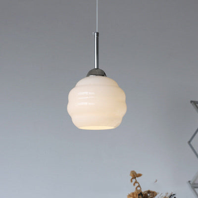 Vintage French Glass Round Tart 1-Light Pendant Light