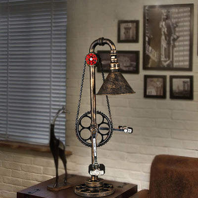 Industrial Vintage Iron Gear Plumbing Metal 2-Light Table Lamp