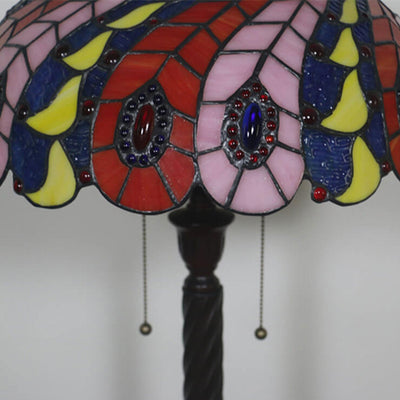 European Tiffany Peacock Tail Stained Glass 2-Light Standing Floor Lamp