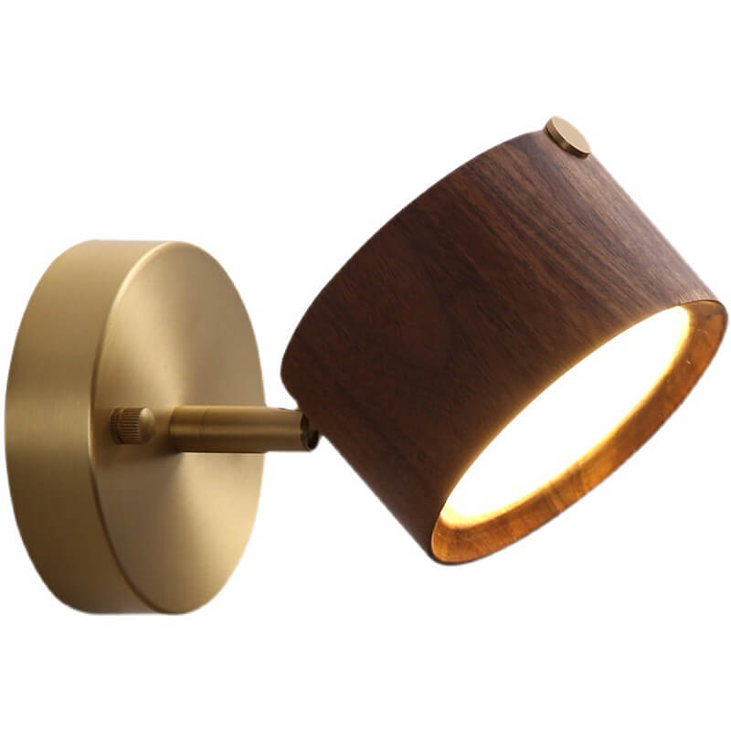 Modern Minimalist Round Iron Rubber Wood LED Wall Sconce Lamp