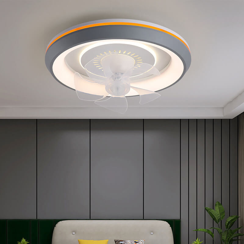 Modern Minimalist Round Swing Head Inverter LED Flush Mount Ceiling Fan Light