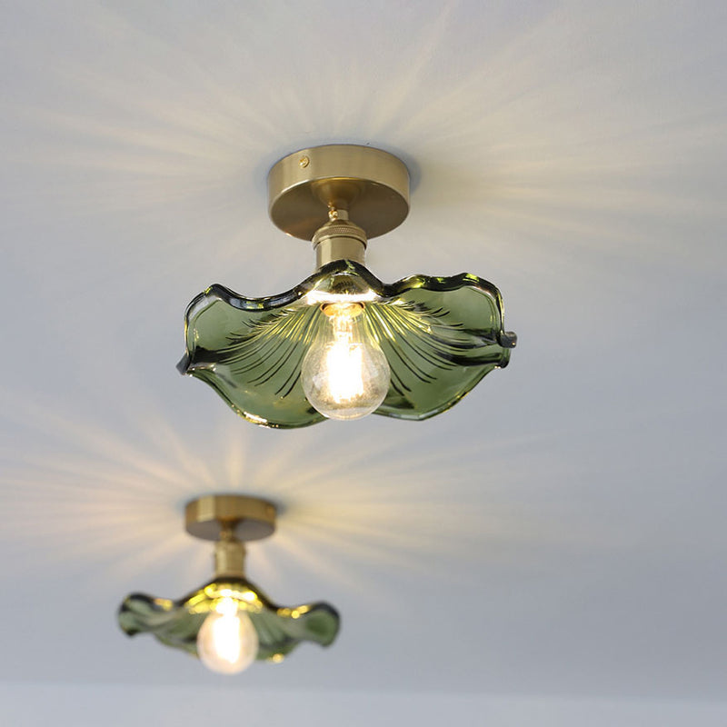 Europäische Vintage Lotus Leaf Eisen Kupfer 1-Licht Semi-Flush Mount Light