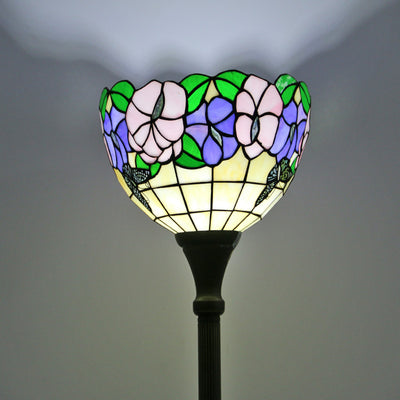 Tiffany Vintage Butterfly Flower Buntglaskuppel Stehlampe mit 1 Licht 