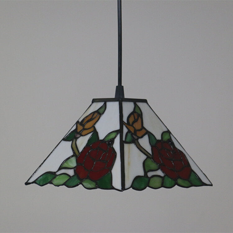 Vintage Glass Tiffany Flower Pattern Design 1-Light Pendant Light