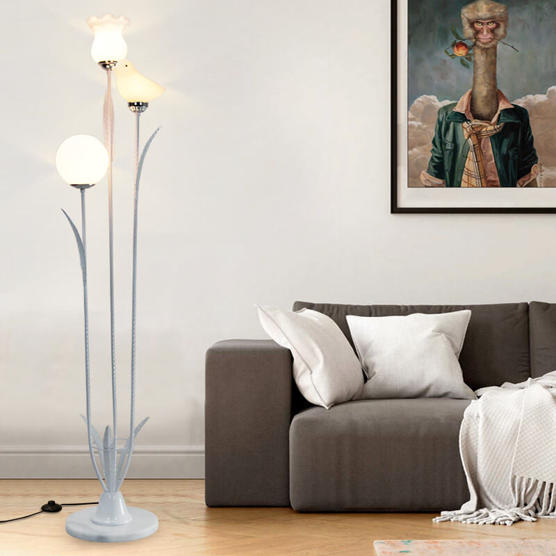 Modern Creative Twig Bird Iron 3-Light Standing Floor Lamp