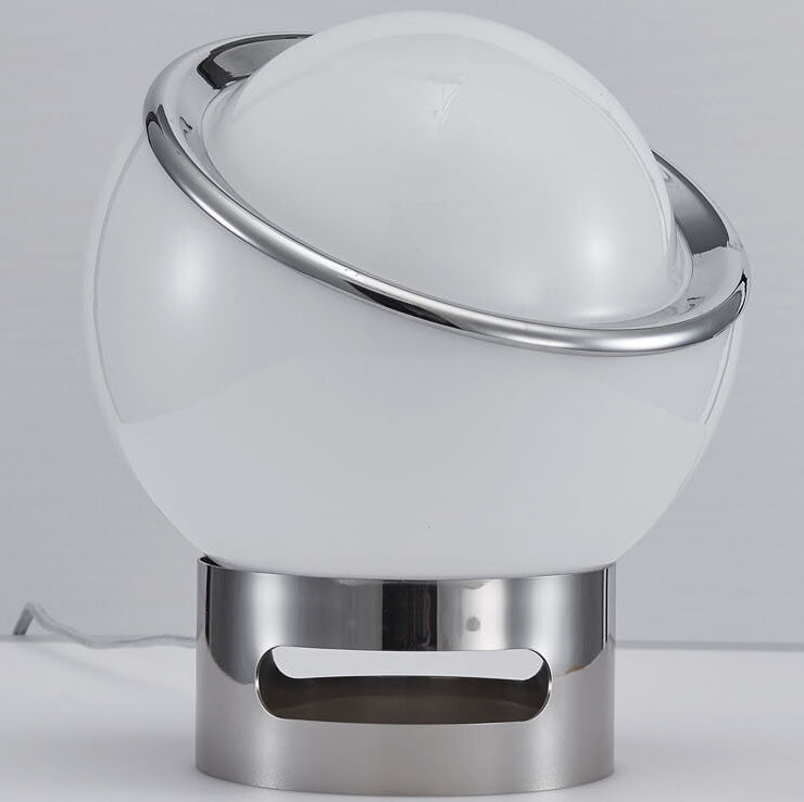 Modern Pure White Round Ball Glass Stainless Steel 1-Light Table Lamp