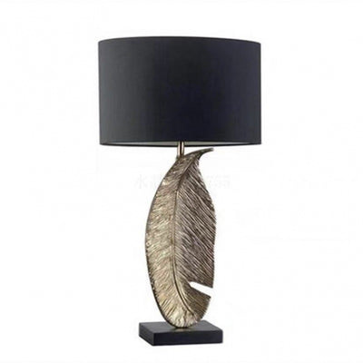 Nordic Creative Fabric Drum Leaf Resin Base 1-Light Table Lamp