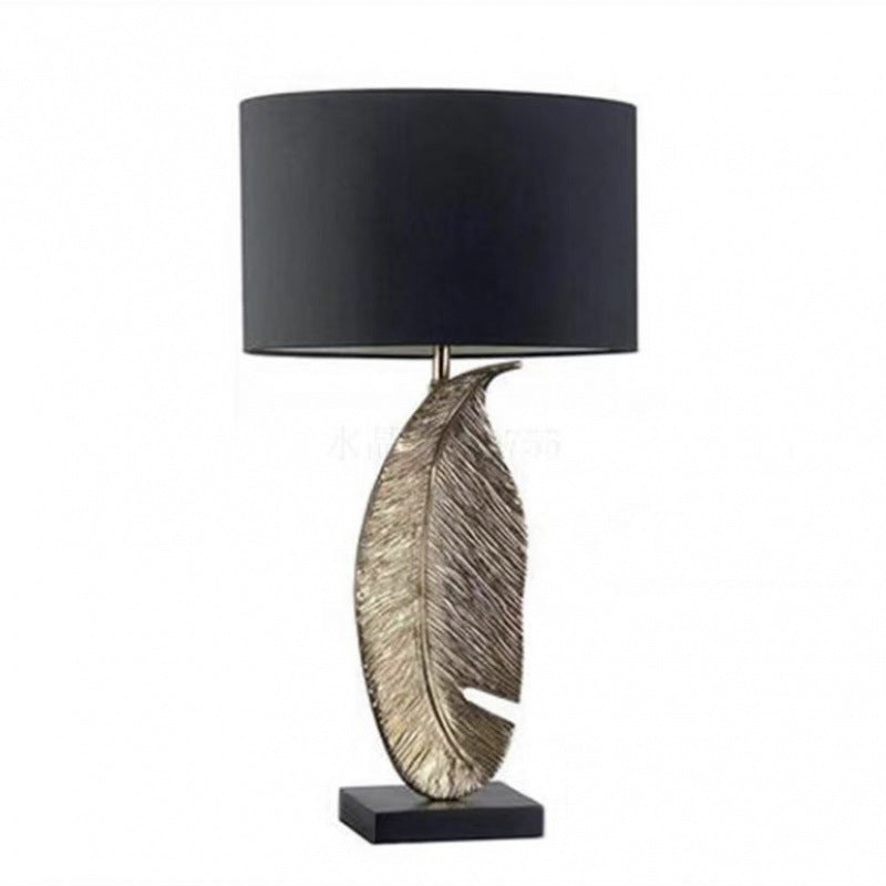 Nordic Creative Fabric Drum Leaf Resin Base 1-Light Table Lamp