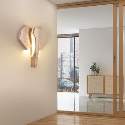 Nordic Creative Solid Wood Elephant Shape LED Wall Sconce Lamp