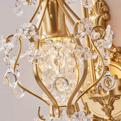 European Vintage Light Luxury Crystal Iron 1-Light Wall Sconce Lamp