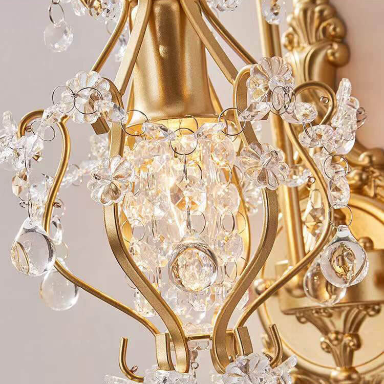 European Vintage Light Luxury Crystal Iron 1-Light Wall Sconce Lamp